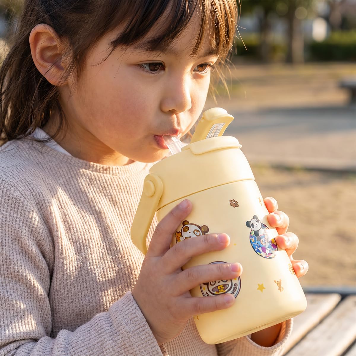 Water Bottle 400ml, Insulated Stainless Steel Tumbler with Straw Lid, Carry Handle and Leak-Resistant Cover for Hot and Cold Drinks, Travel and Home, F-1540 (Yellow) - image 6