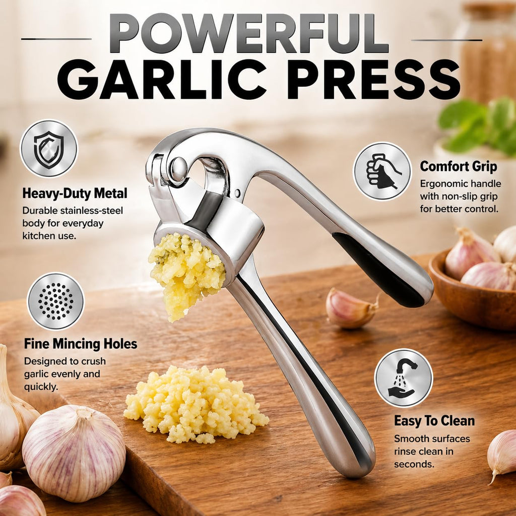 Garlic Press, Stainless Steel Manual Garlic Crusher with Ergonomic Handle, Rust-Resistant Mincer and Masher for Garlic, Nuts and Seeds, Easy-Clean Kitchen Tool, XD-80, Silver - image 3