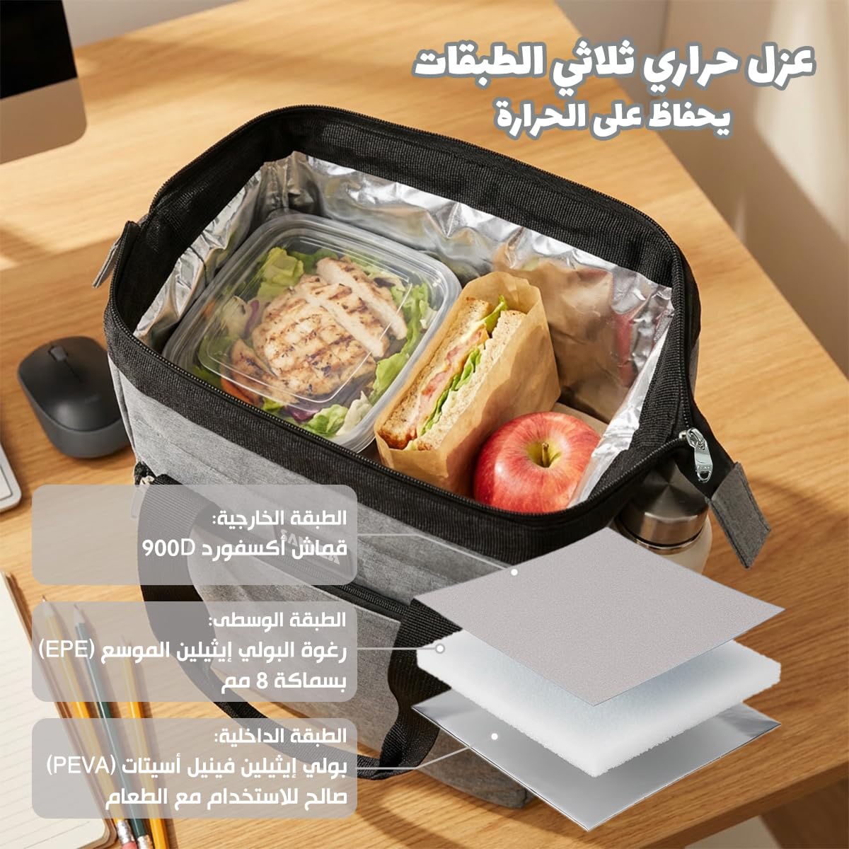 Insulated Lunch Bag 10L Thermal Lunch Box Tote, Waterproof Leakproof Cooler Bag for Hot Cold Food Storage, Work School Travel Picnic, BB-524 (Grey) - image 4