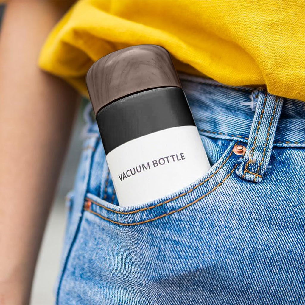 Water Bottle 150ml, Mini Vacuum Insulated Stainless Steel Pocket Flask with Slim Wood Grain Design for Coffee, Tea, Travel and Outdoor Use, Black - image 6
