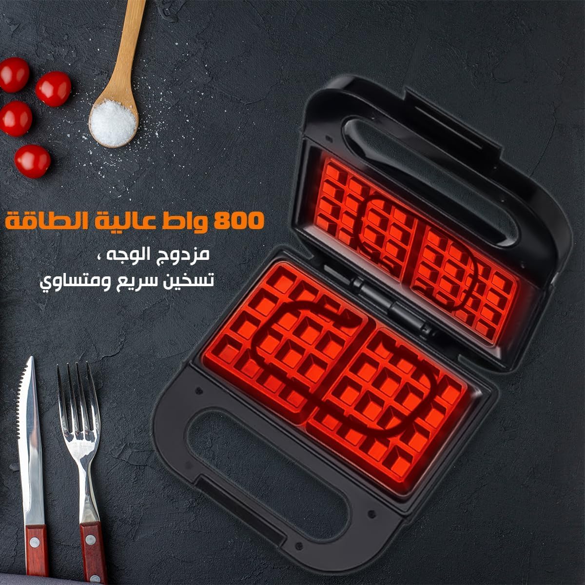 Waffle Maker 800W, Electric Non-Stick Waffle Machine with Double-Sided Heating Plates, LED Indicator and Compact Vertical Storage for Home Breakfast, 2023-9 - image 3