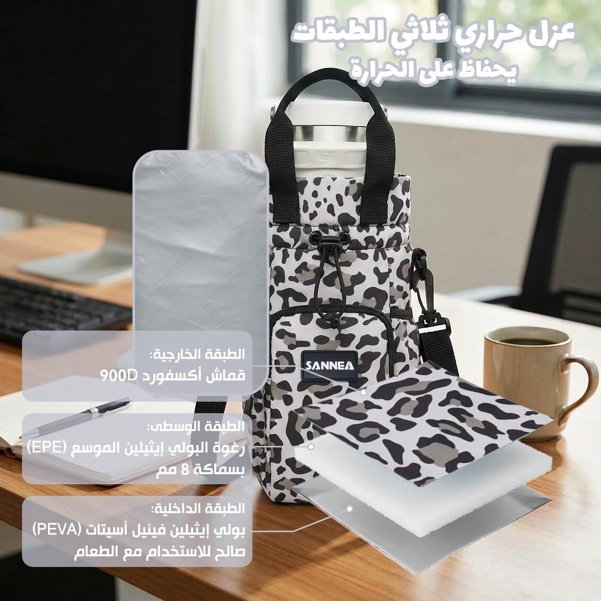 Insulated Lunch Bag 1.5L, Compact Thermal Cooler Tote with Leak-Resistant Lining for Small Food Containers, Snacks, Office, School, Travel and Picnic, BB-532, (Leopard White) - image 5