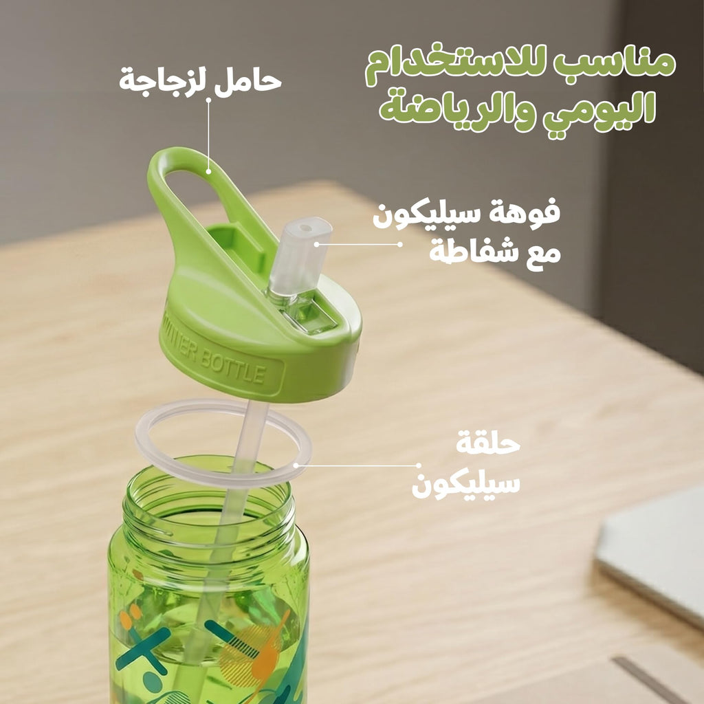 Water Bottle 650ml BPA-Free Plastic with Carry Handle, Leak-Resistant Sports Drinking Bottle for Gym, School, Travel, Home and Outdoor Use, FL-236-B, Green - image 3