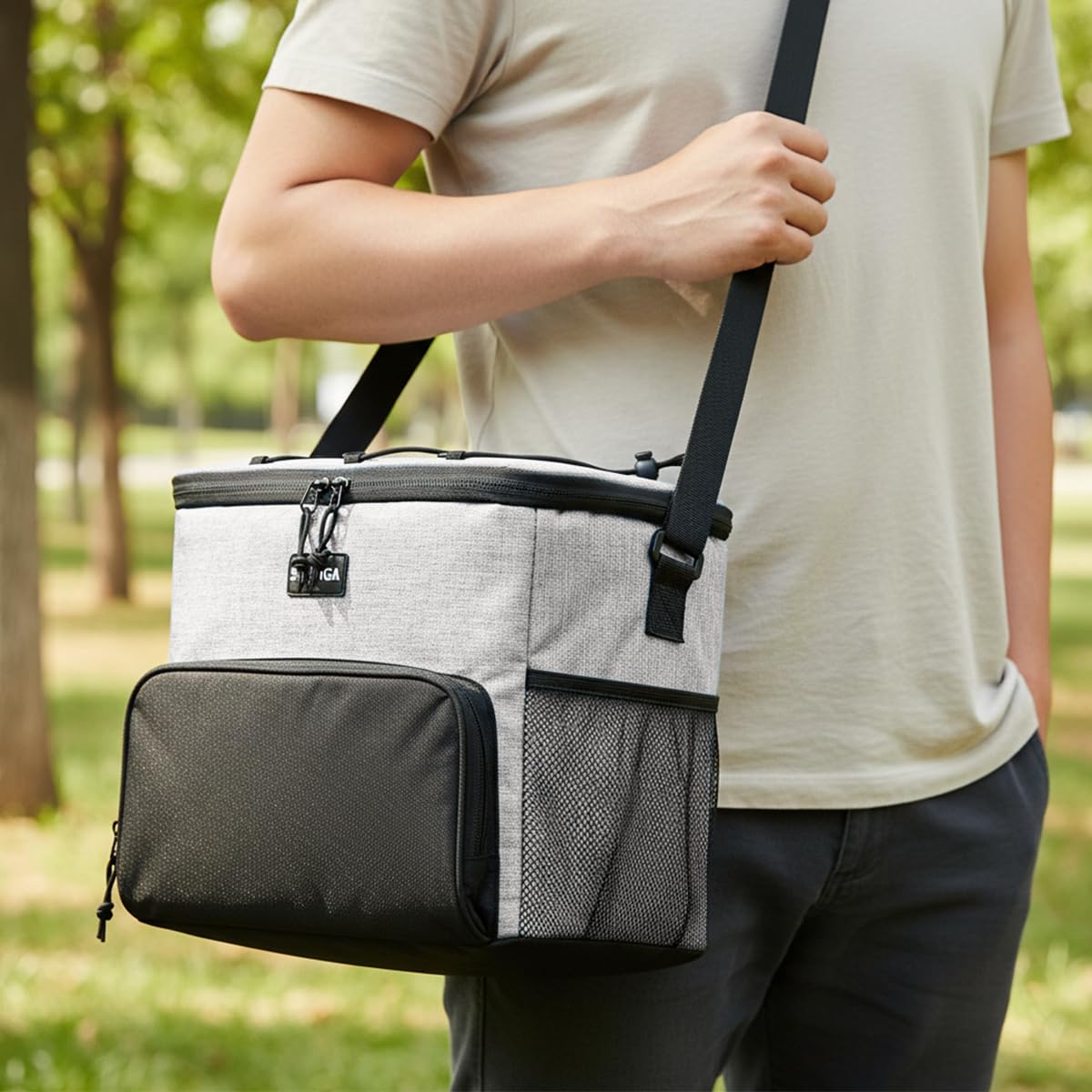 Insulated Lunch Bag Large Capacity Thermal Cooler Bag Double Lined Waterproof Food Carrier With Adjustable Shoulder Strap For Work School Travel Picnic Hot Cold Storage,BB-514 (Grey, 15 L) - image 6