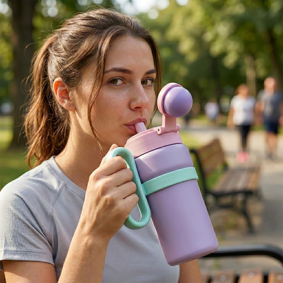 Vacuum Cup 900ml - Stainless Steel Double-Walled Travel Mug with Straw Lid & Handle, Leak Proof for Hot and Cold Drinks, BPA-Free, Portable for Office, Gym, Travel & Car Use, F-1544 (Purple) - image 7