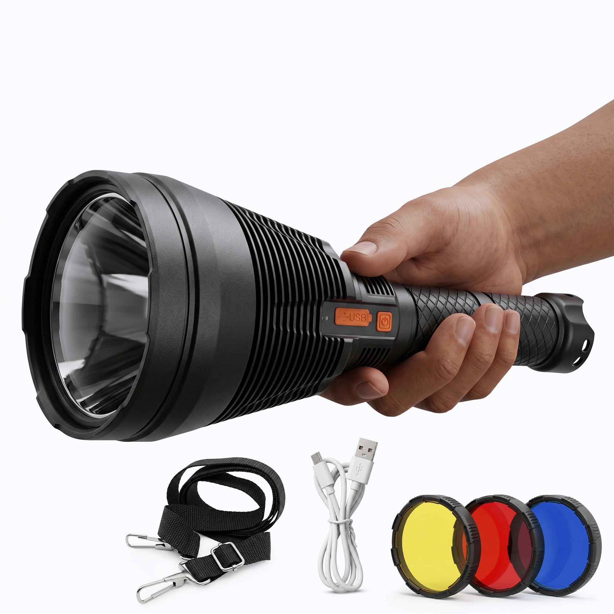 Flashlight LED Rechargeable 1800LM, 20W High-Power Handheld Torch with 5 Lighting Modes, 8000mAh Battery, Type-C Charging, Power Bank, Battery Display and 3 Color Filters, W5118 - image 1