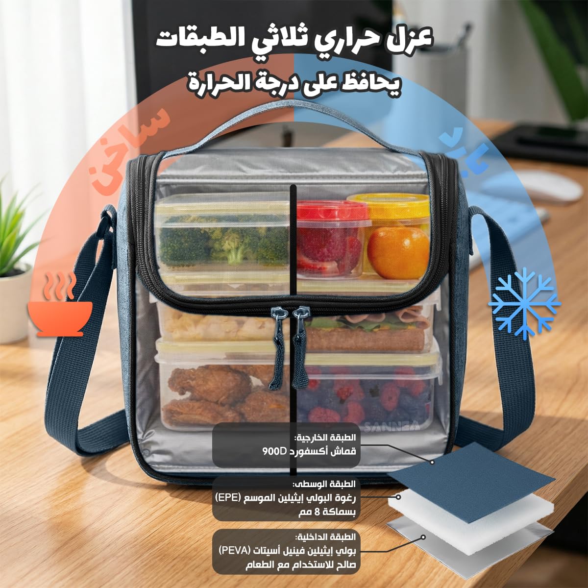 Lunch Bag 6L Insulated Thermal Cooler Tote, Waterproof Leak Resistant Food Storage Bag for Work School Picnic Travel, BB-539 (Black) - image 4