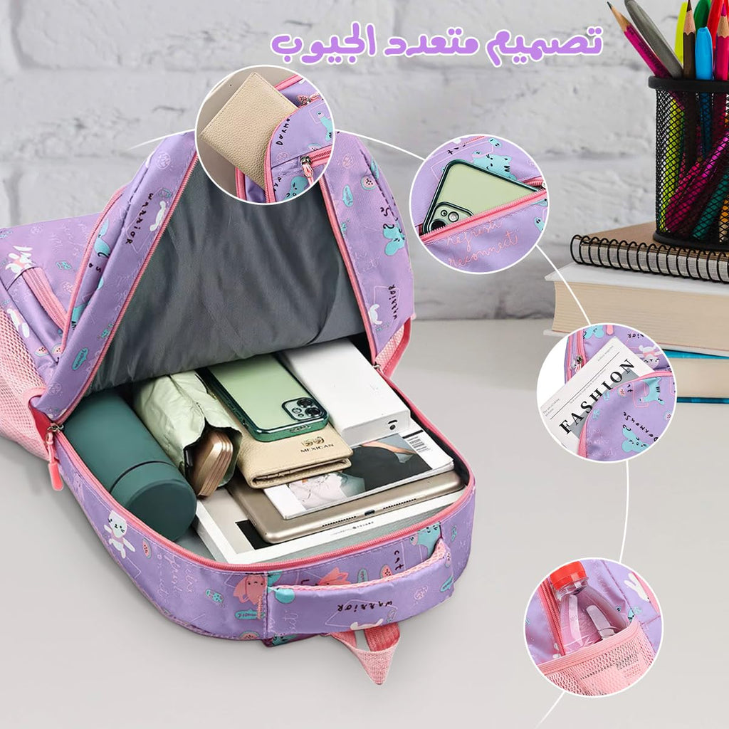 School Backpack, Multi-pocket Backpack for Organized Storage - Large Capacity, Wear Resistant and Breathable Nylon Bag, Lightweight for Kids & Girls (Purple) - image 3