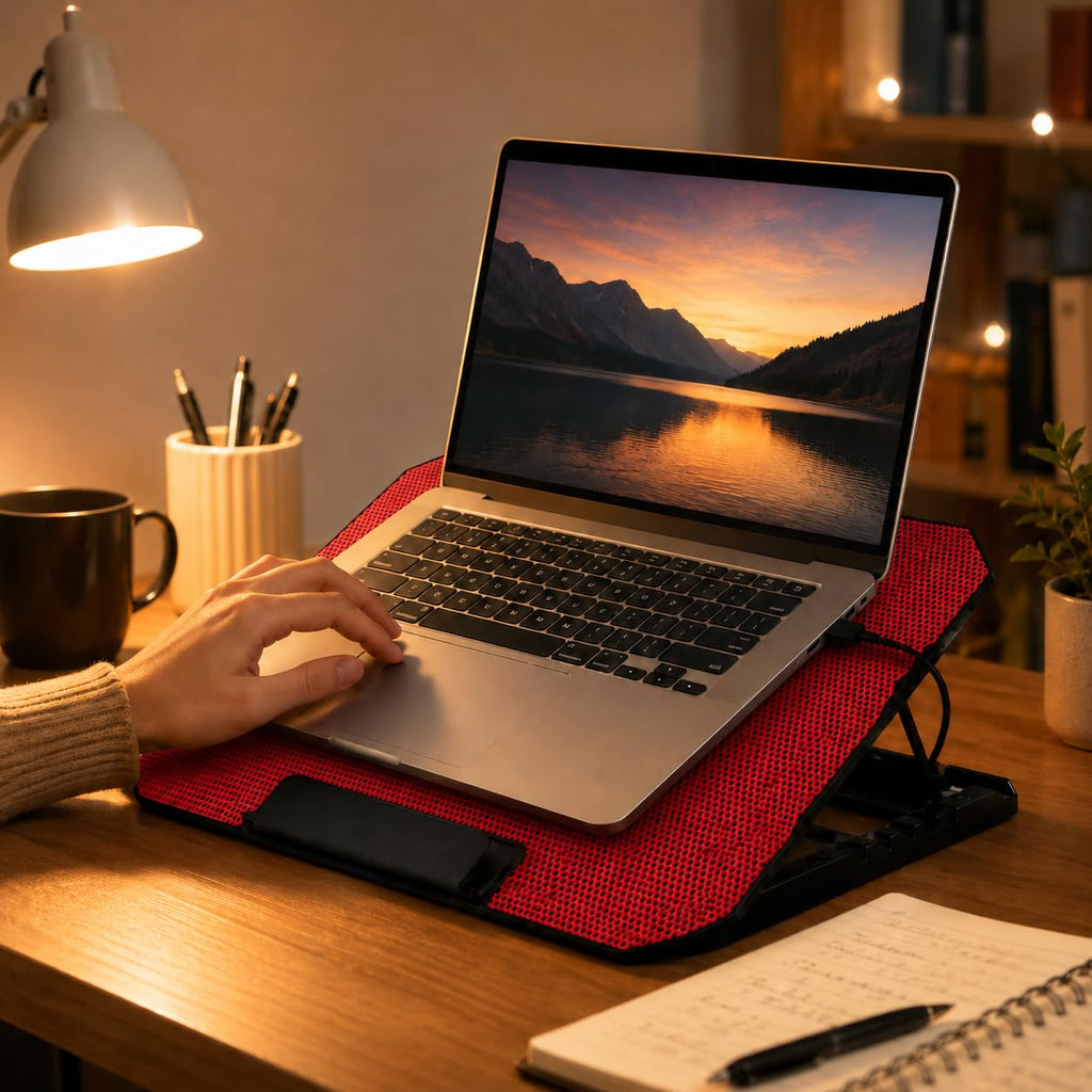 Laptop Cooling Pad with Adjustable Stand, Lightweight ABS and Metal Notebook Cooler with Built-In Fan for Work, Gaming, Office, Home and Travel, ZR650, Red - image 7