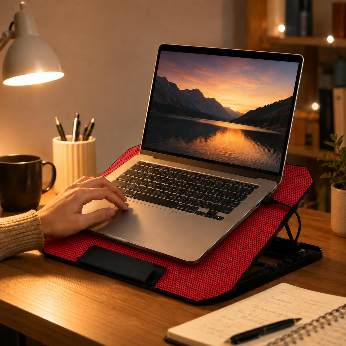 Laptop Cooling Pad with Adjustable Stand, Lightweight ABS and Metal Notebook Cooler with Built-In Fan for Work, Gaming, Office, Home and Travel, ZR650, Red - image 7