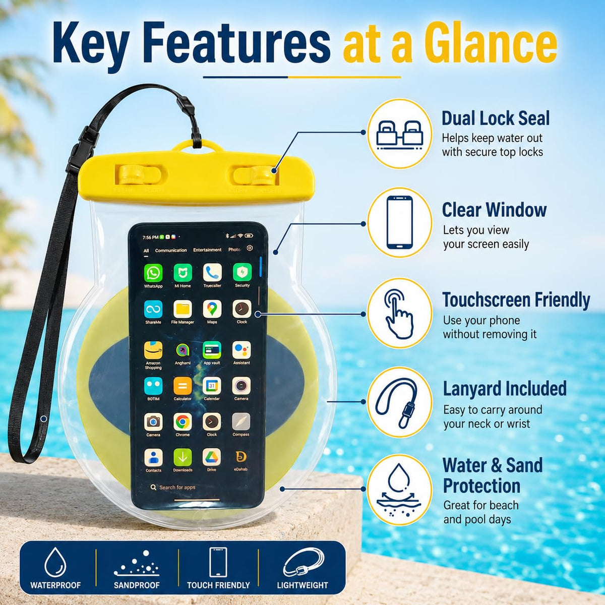 Waterproof Phone Pouch, Touchscreen Dry Bag for Smartphones up to 7 Inches with Neoprene Body and Carry Strap for Swimming, Beach, Pool and Travel, Bat Design - image 3