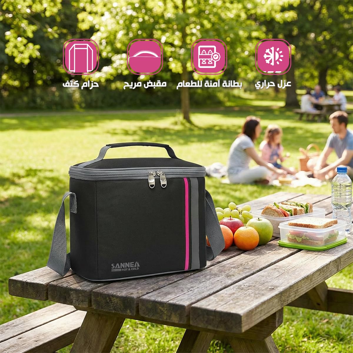 Insulated Lunch Bag 6L, Compact Thermal Cooler Tote with Leak-Resistant Lining, Reusable Food and Drink Carrier for Work, School, University, Travel and Picnic, BB-568, Black & Pink - image 2