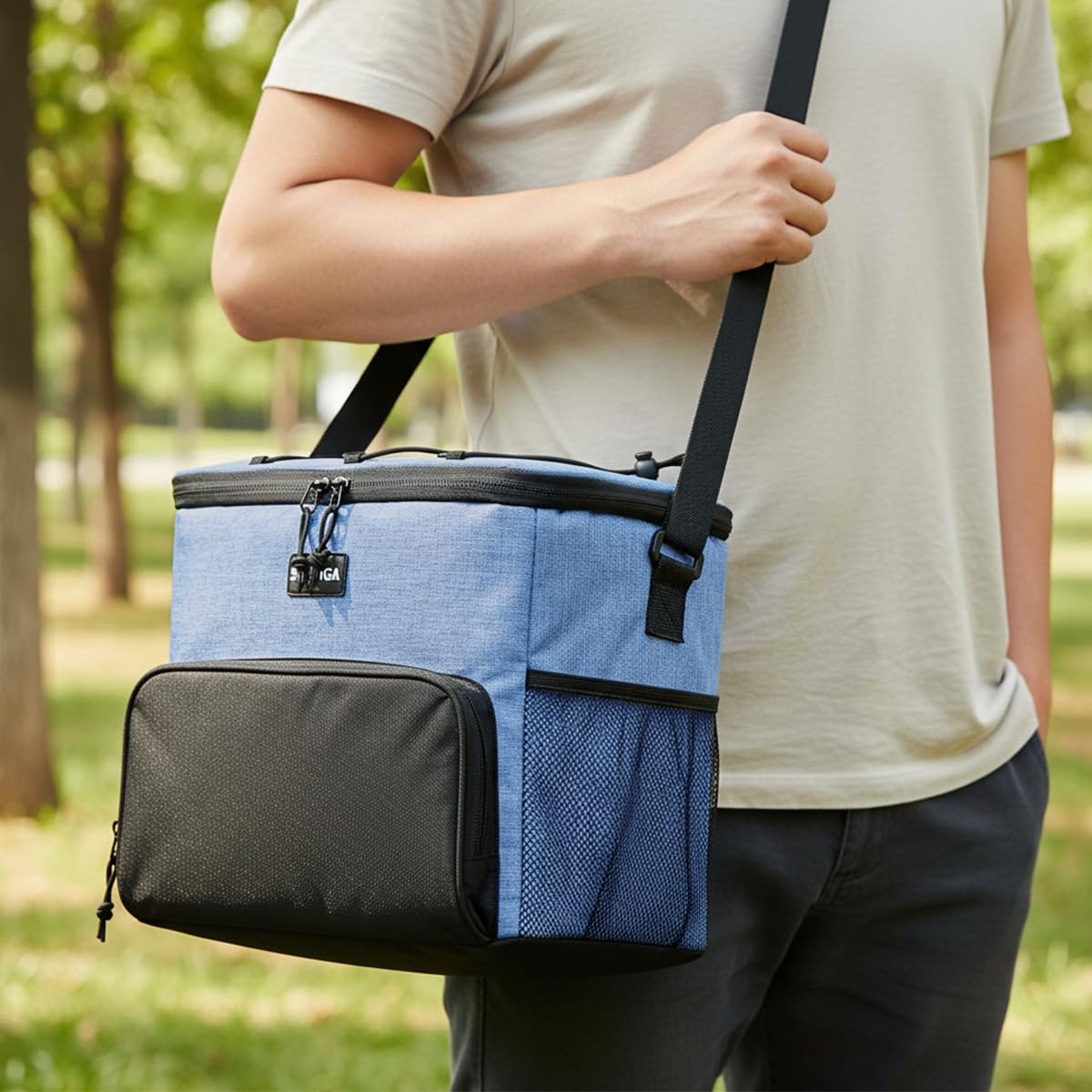 Insulated Lunch Bag Large Capacity Thermal Cooler Bag Double Lined Waterproof Food Carrier With Adjustable Shoulder Strap For Work School Travel Picnic Hot Cold Storage, BB-514 (Blue, 15 L) - image 6