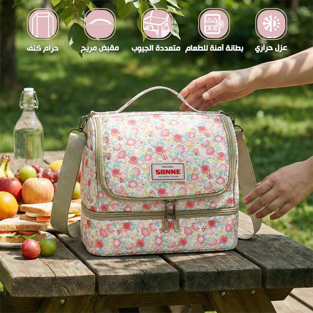 Insulated Lunch Bag 11L, Thermal Cooler Tote with Wide Opening, Water-Resistant and Leak-Resistant Food Storage Bag for Work, School, Travel and Picnic, BB-549 (Pastel Floral) - image 2