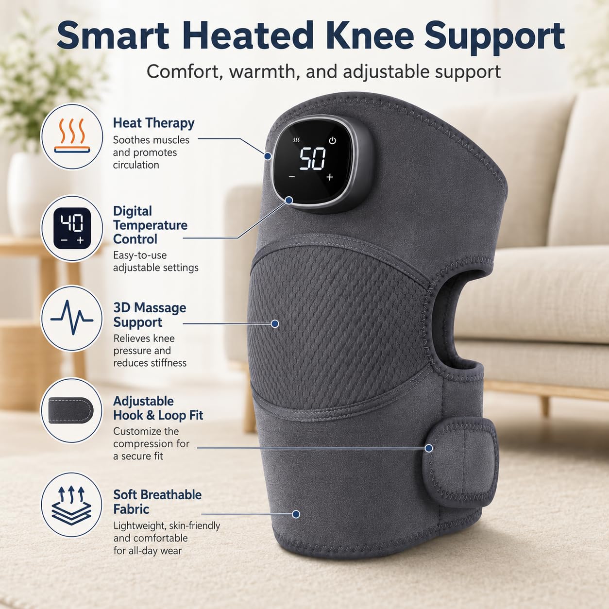 Knee Massager with Heat and Vibration, Cordless Adjustable Wrap with Easy Controls for Daily Comfort and Relaxation at Home, Office and Travel - image 2