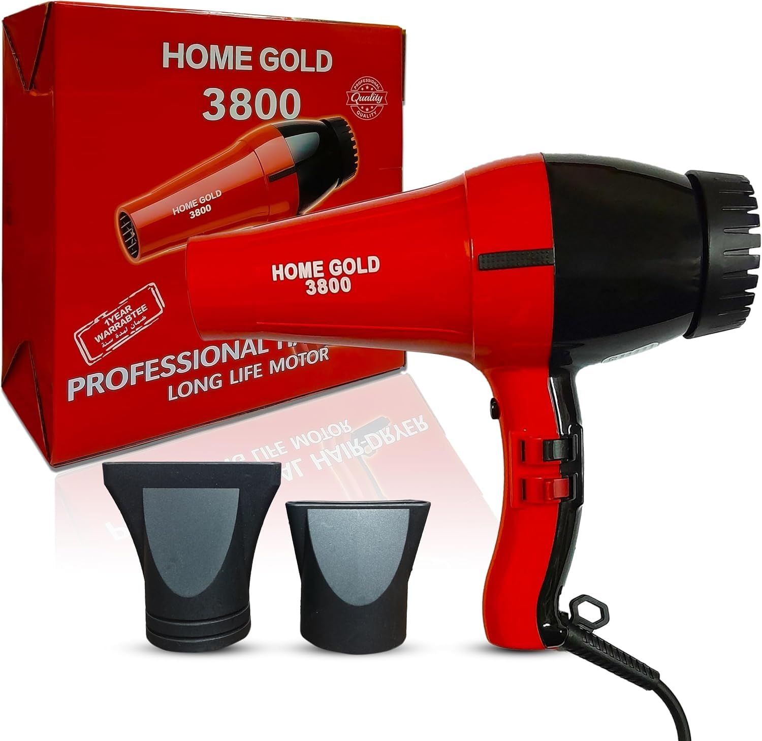 Hair Dryer 1500W, Ionic Blow Dryer with 4 Heat Settings, 2 Speeds, Low-Noise Design, 360° Rotating Cord and Overheat Protection, Black and Red, Model 3800 - image 1
