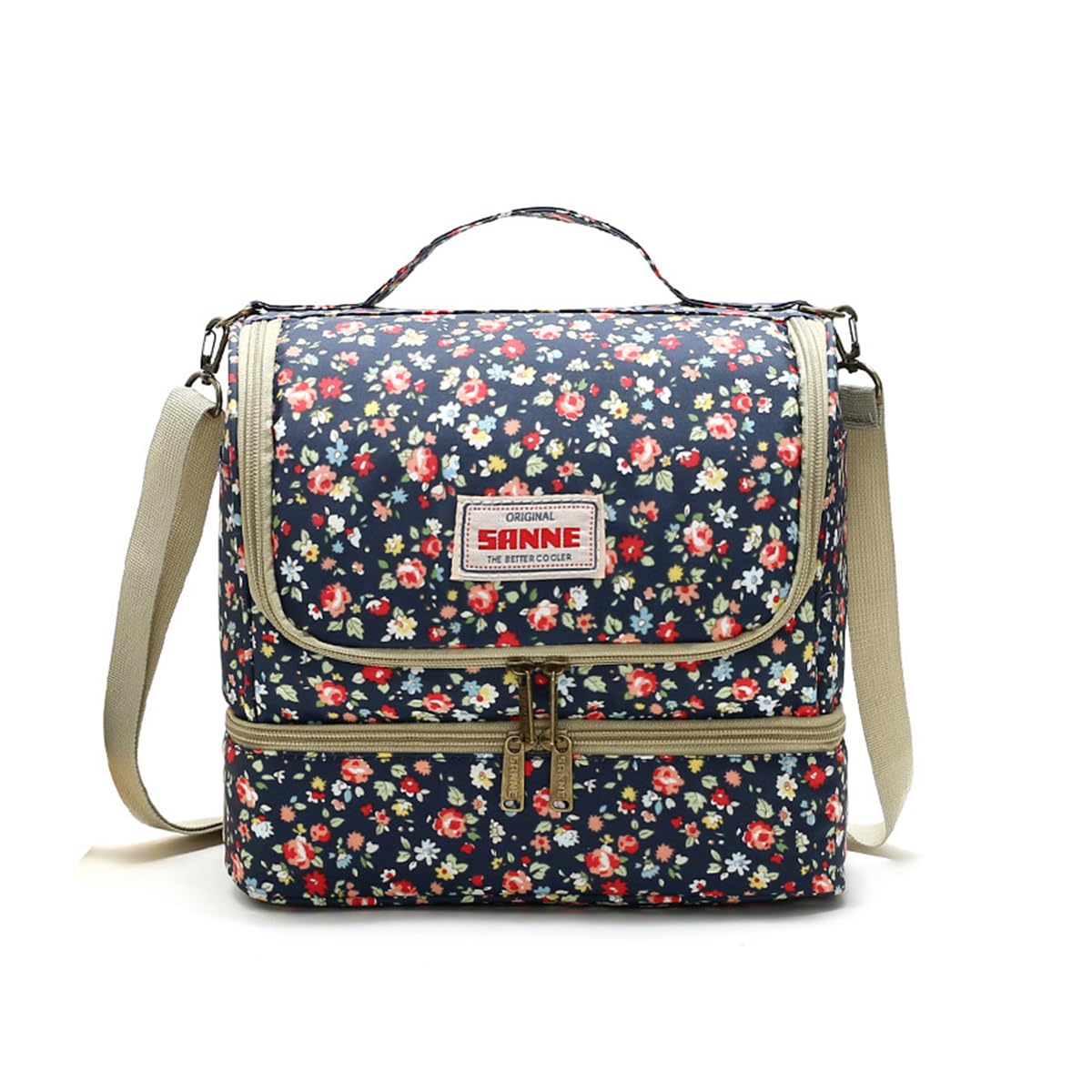 Insulated Lunch Bag 11L Thermal Food Tote, Waterproof Leakproof Wide Opening Lunch Box Bag for Hot Cold Meals Work School Picnic, BB-549 (Navy Floral) - image 1