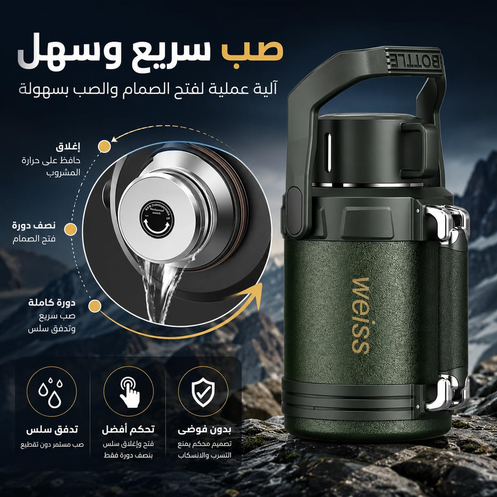 Water Bottle 3L, 316 Stainless Steel Vacuum Insulated Large Flask with Leakproof Lid, 24-Hour Cold Retention for Hot and Cold Drinks, Camping, Office and Home, F-1523, Army Green - image 6