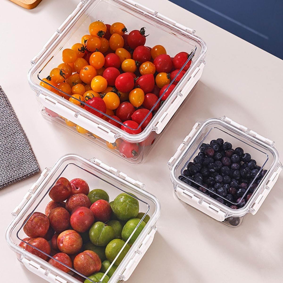 Food Storage Container Set 4 Pieces, Clear Acrylic Fridge Organizer Boxes with Lids, Stackable BPA-Free Refrigerator Bins for Fruit, Vegetables and Kitchen, 700/1700/3300/5700ml - image 4