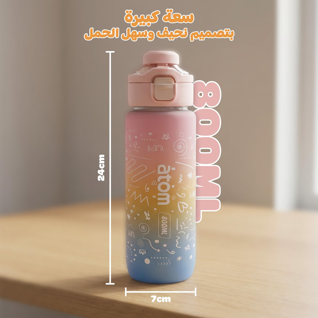 Water Bottle 800ml with Carry Handle, BPA-Free Leak-Resistant Plastic Sports Bottle for Gym, Fitness, School, Work, Travel and Daily Use, FL-1266, Pink - image 5