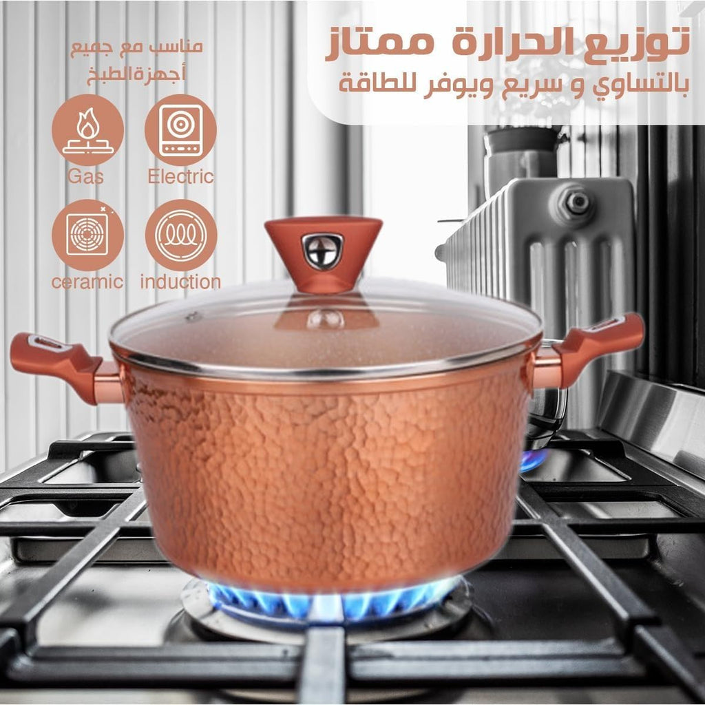 Granite Pan with Aluminum Base – Non-Stick Design for Healthy, Low-Fat Cooking, Easy-to-Clean with Eternal Coating, Durable and High-Quality Granite Casserole, Kitchen Gadgets (Copper, 28cm) - image 5