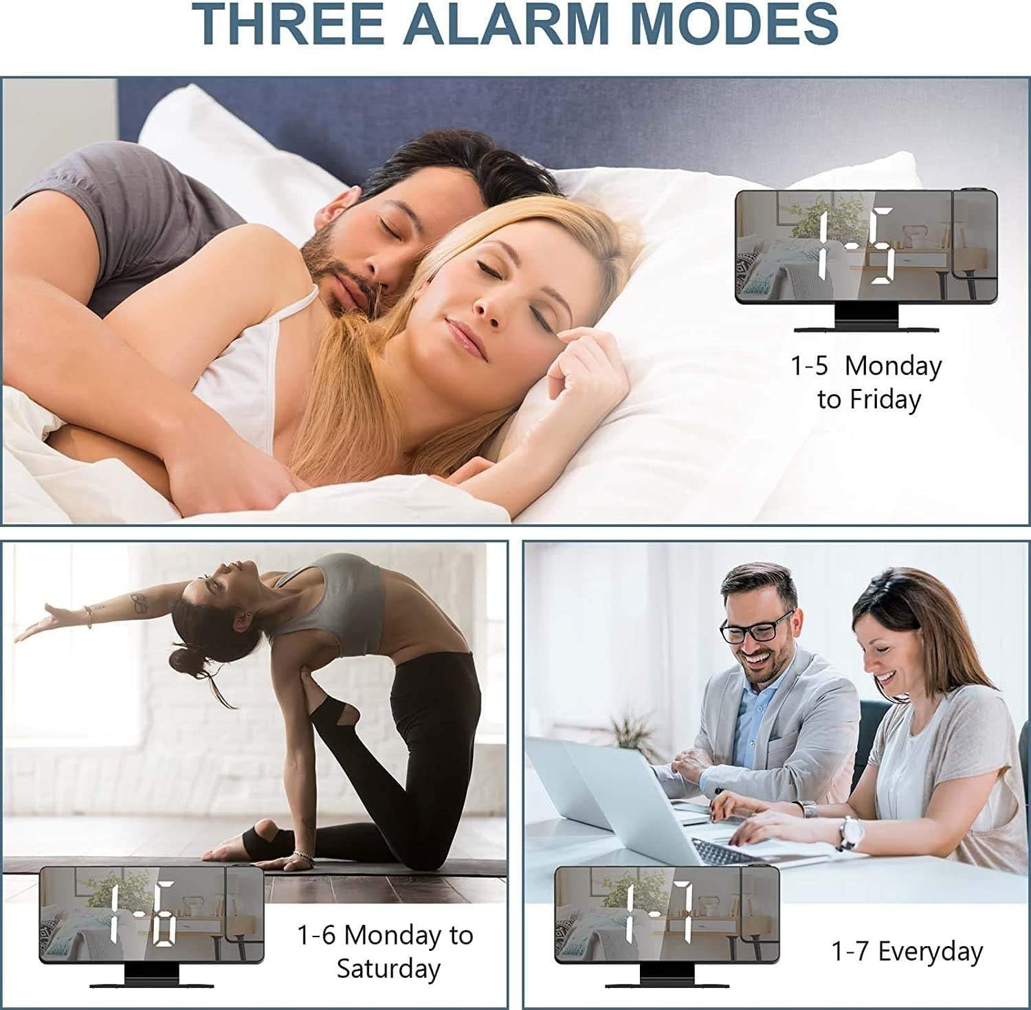Digital Alarm Clock with LED Mirror Projection, Large Time, Temperature and Date Display, 3-Level Brightness, Snooze, USB Powered Bedside Desk Clock for Bedroom and Office, Red - image 6