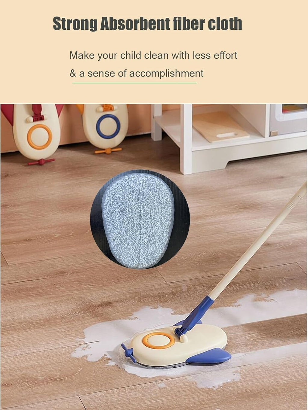 Microfiber Mop For Kids Aircraft Design Flat Mop With Soft Rubber Handle And Dust Cleaning Pad For Holiday Cleaning (Blue) - image 3