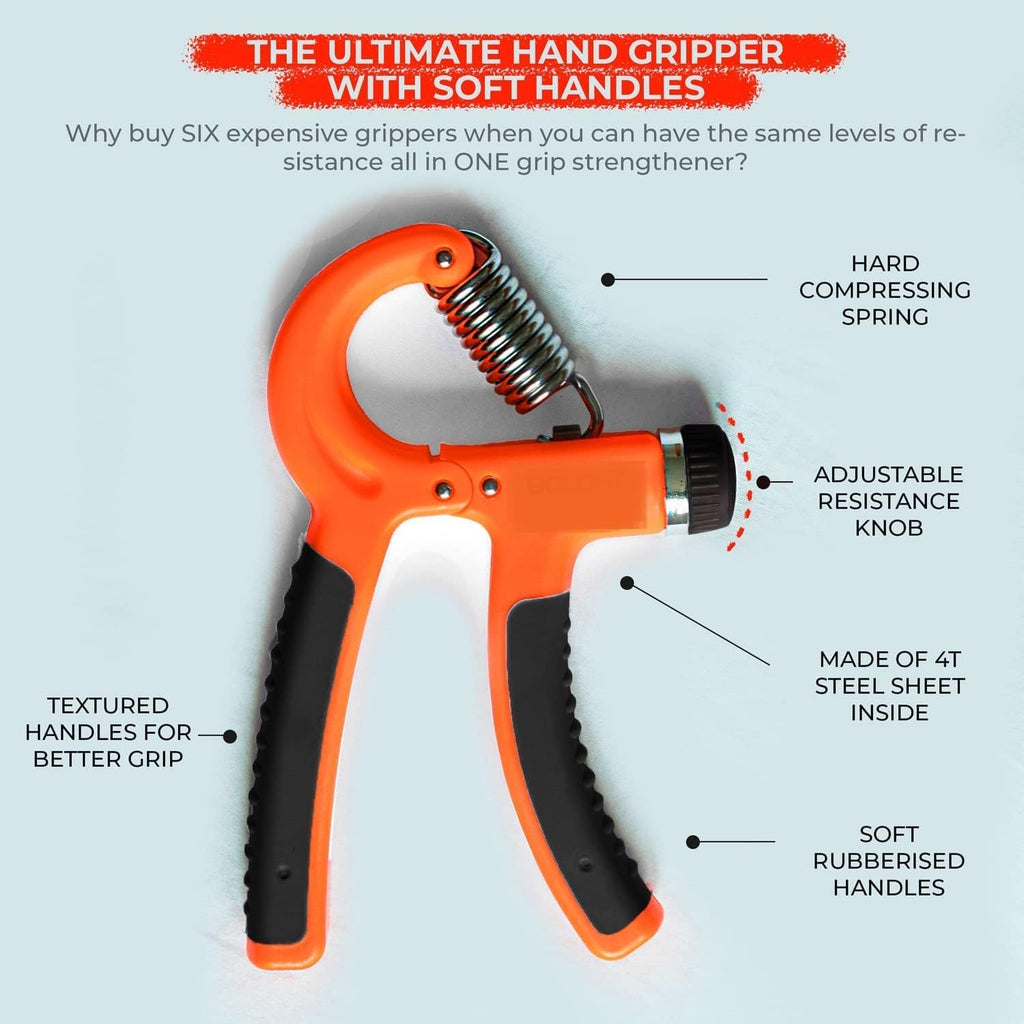 Hand Grip Strengthener Set, 5-Piece Adjustable Resistance Forearm and Finger Exerciser Kit with Hand Gripper, Finger Stretcher, Grip Ring and Squeeze Ball, Orange - image 3