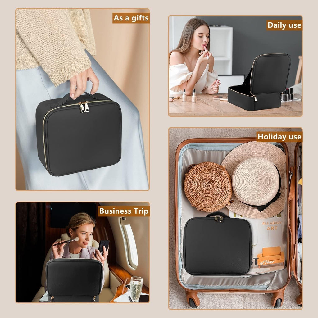 Makeup bag organizer Travel Makeup Case with LED Mirror, Travel Cosmetic Case with 3 Light Modes, Adjustable Dividers, Waterproof Organizer Box with Brush Slots for Women and Girls, X-595 (Black) - image 5