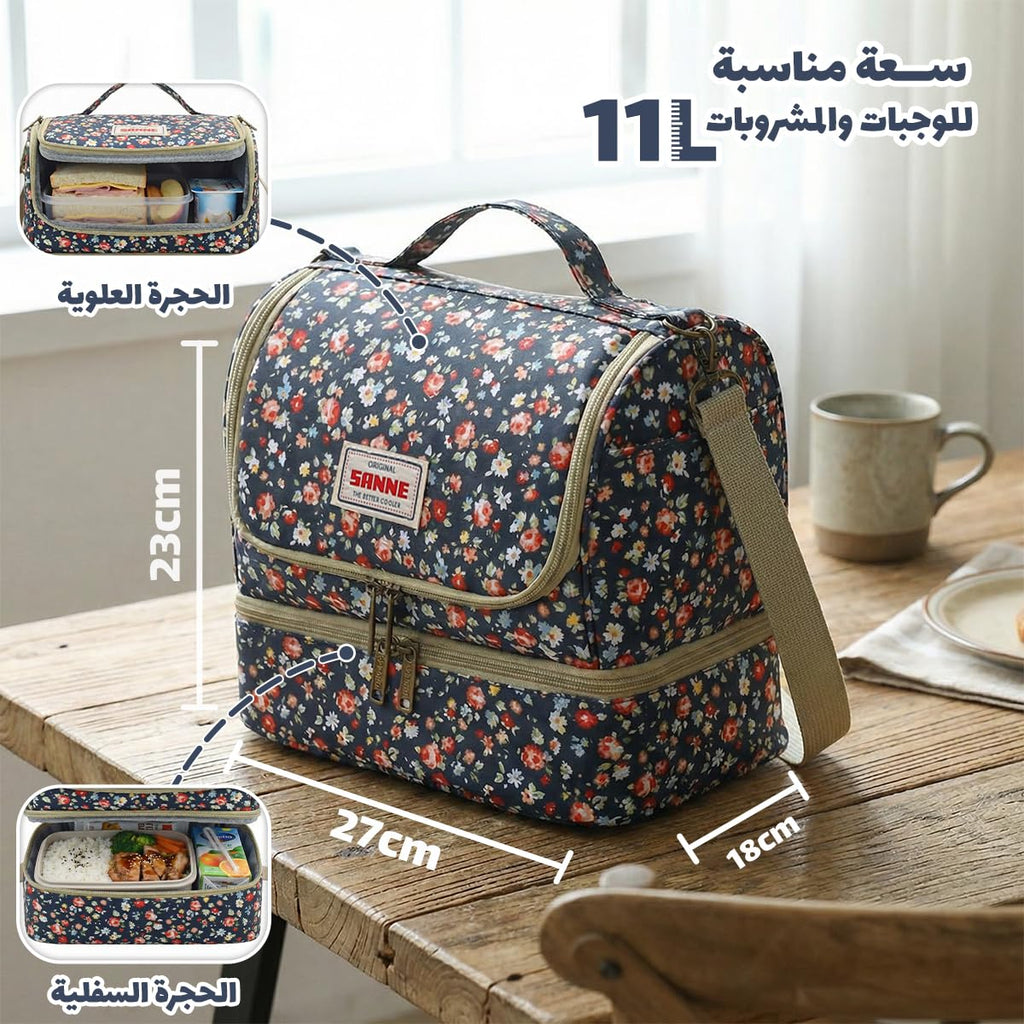 Insulated Lunch Bag 11L Thermal Food Tote, Waterproof Leakproof Wide Opening Lunch Box Bag for Hot Cold Meals Work School Picnic, BB-549 (Navy Floral) - image 3
