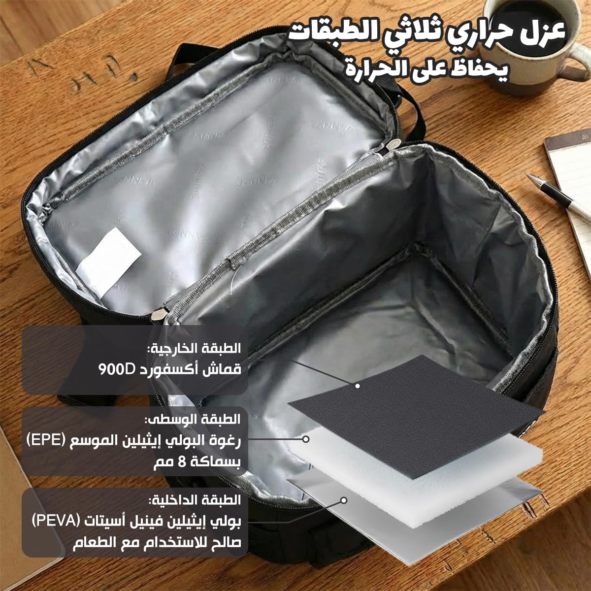 Insulated Lunch Bag, Thermal Food Cooler Tote with Leak-Resistant Lining, Reusable Lunch Box Carrier for Work, School, Picnic and Travel, BB-535 (Black) - image 5