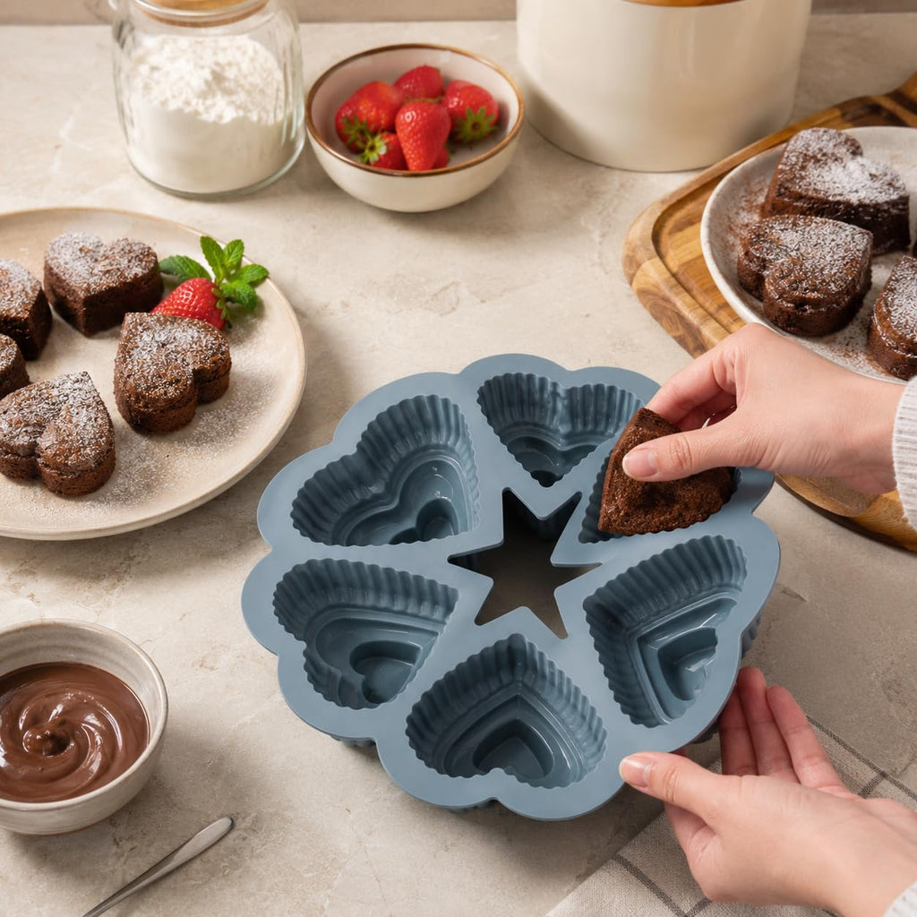 Muffin Pan, 6-Cup Heart-Shaped Silicone Baking Mold with Handles, Non-Stick BPA-Free Reusable Tray for Cupcakes, Muffins, Brownies and Desserts, Grey - image 6