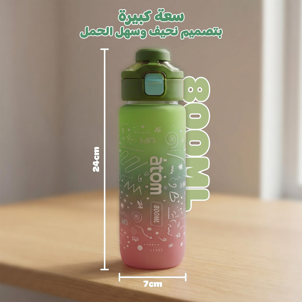 Water Bottle 800ml with Carry Handle, Leak-Resistant BPA-Free Plastic Sports Bottle for Gym, School, Travel, Office and Outdoor Use, FL-1266, Green - image 5