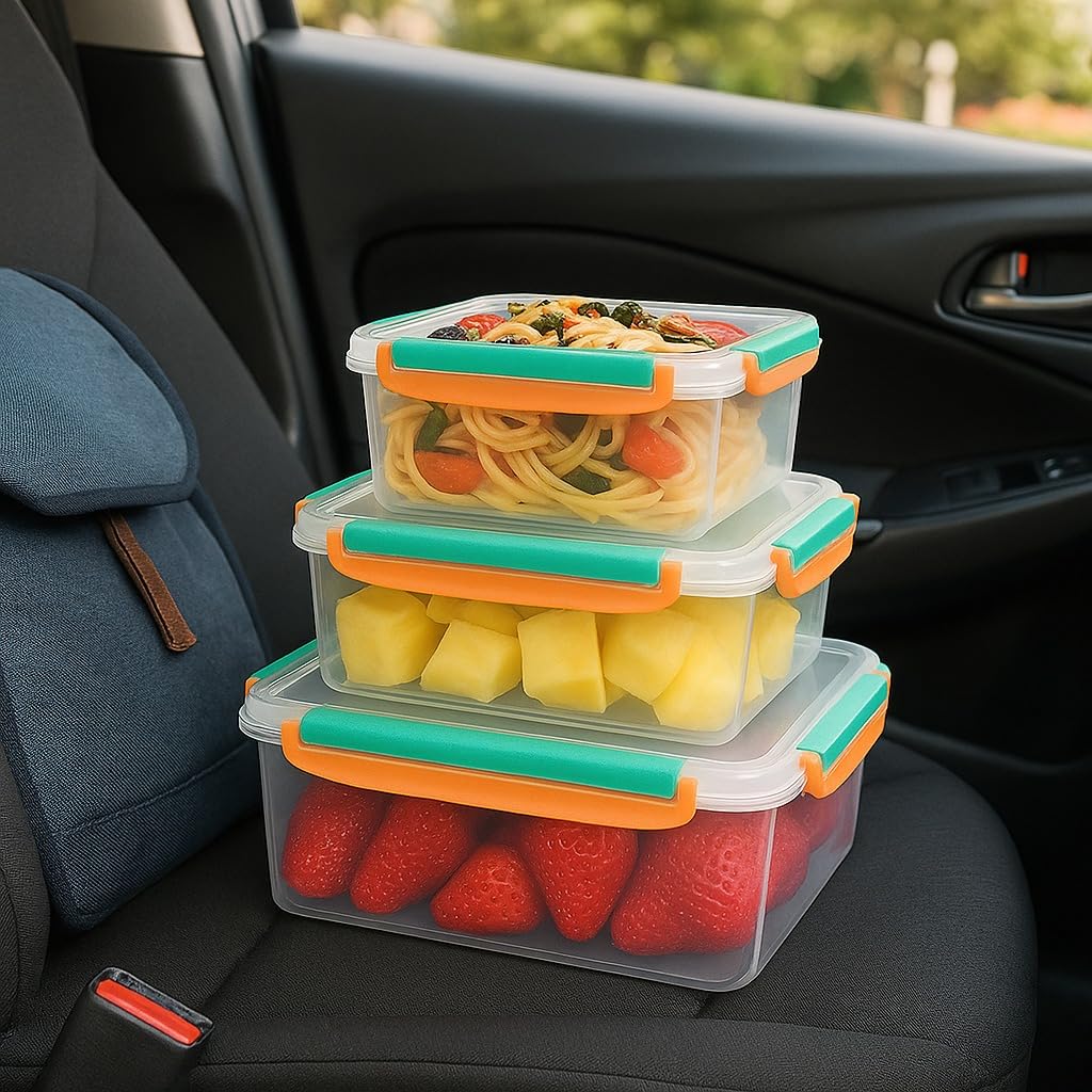 Storage Container Set 3 Pcs Triangle Refrigerator Crisper Box With Airtight Lid Microwave Dishwasher Safe Easy Clean Food Grade Plastic For Vegetables Fruits Snacks 500/1000/1500ml (Orange) - image 4