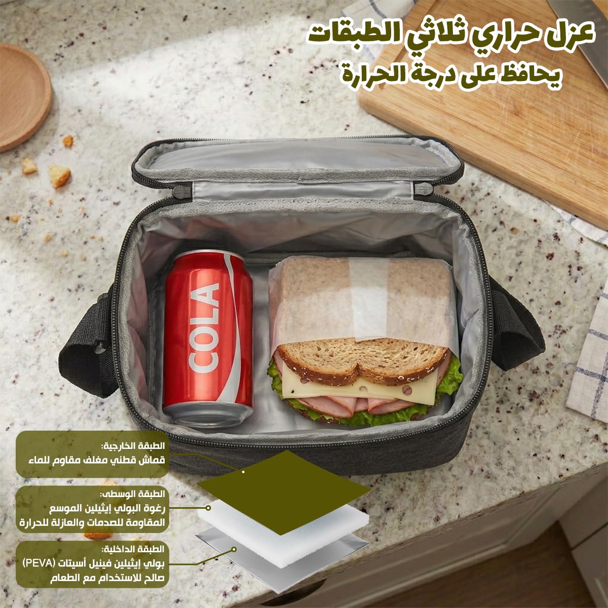 Insulated Lunch Bag 6L, Compact Thermal Cooler Tote with Leak-Resistant Lining and Water-Resistant Carry Design for Work, School, Picnic and Travel, BB-560 - image 4