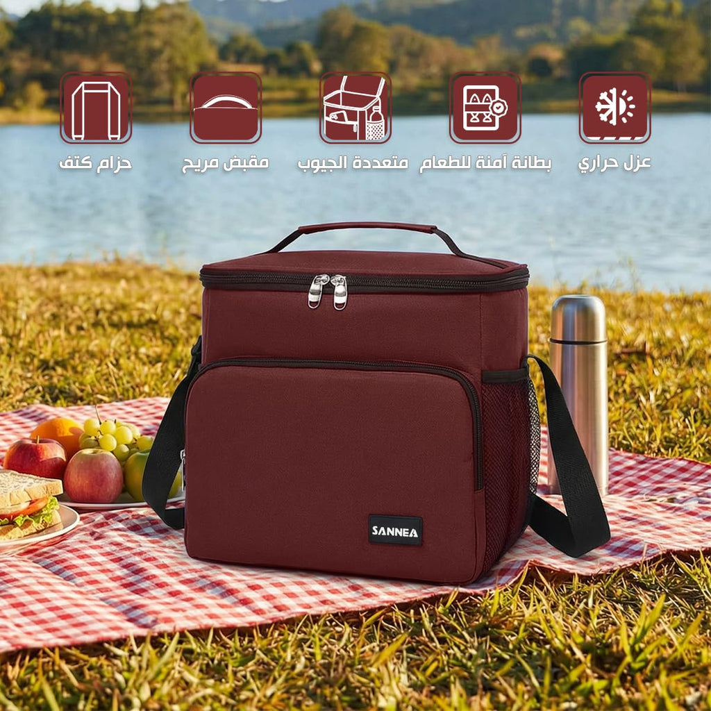 Insulated Lunch Bag 12L, Thermal Cooler Tote with Leak-Resistant Lining and Water-Resistant Design for Work, School, Office, Picnic and Travel, BB-544, (Burgundy) - image 2
