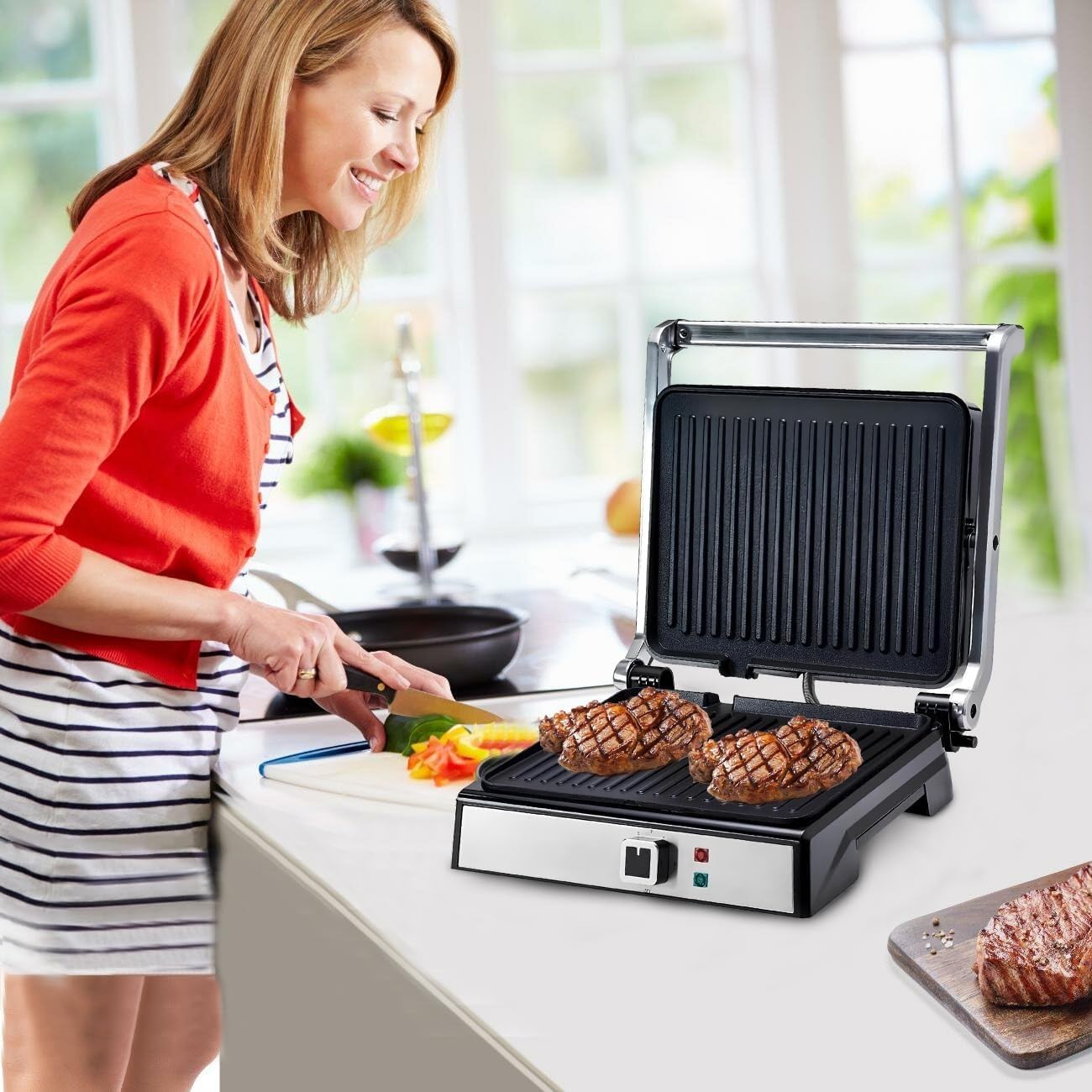 Electric Grill 1800W, Non-Stick Indoor Grilling Machine with 30 x 24cm Plate, Adjustable Temperature, Cool-Touch Handle and Power Ready Indicators, KB1048 - image 6