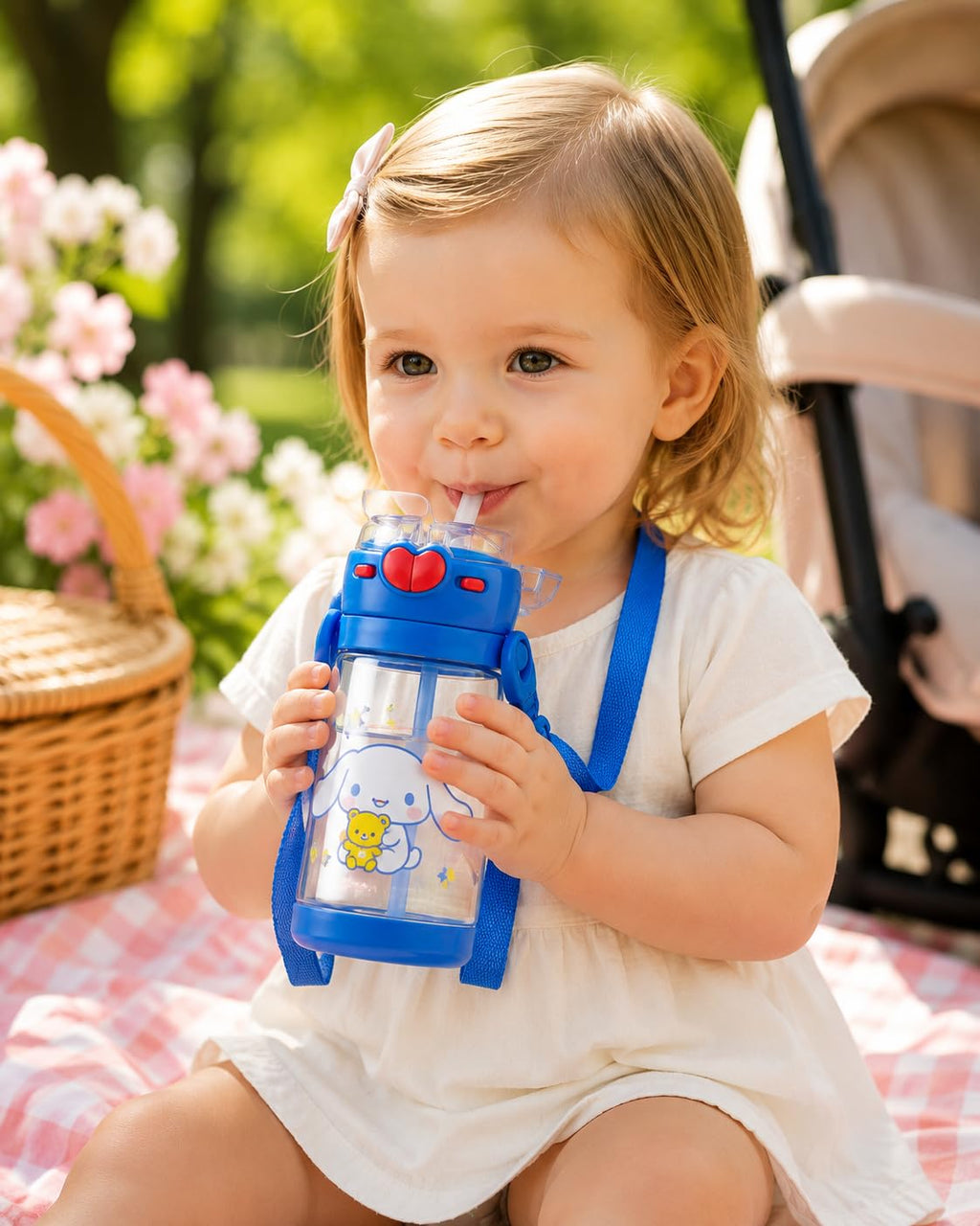 Water Bottle 450ml with Straw, Leak-Resistant Locking Flip Lid, BPA-Free Reusable Plastic Drinking Bottle with Adjustable Carry Strap for School, Work, Travel and Daily Use, F-1343 - image 7