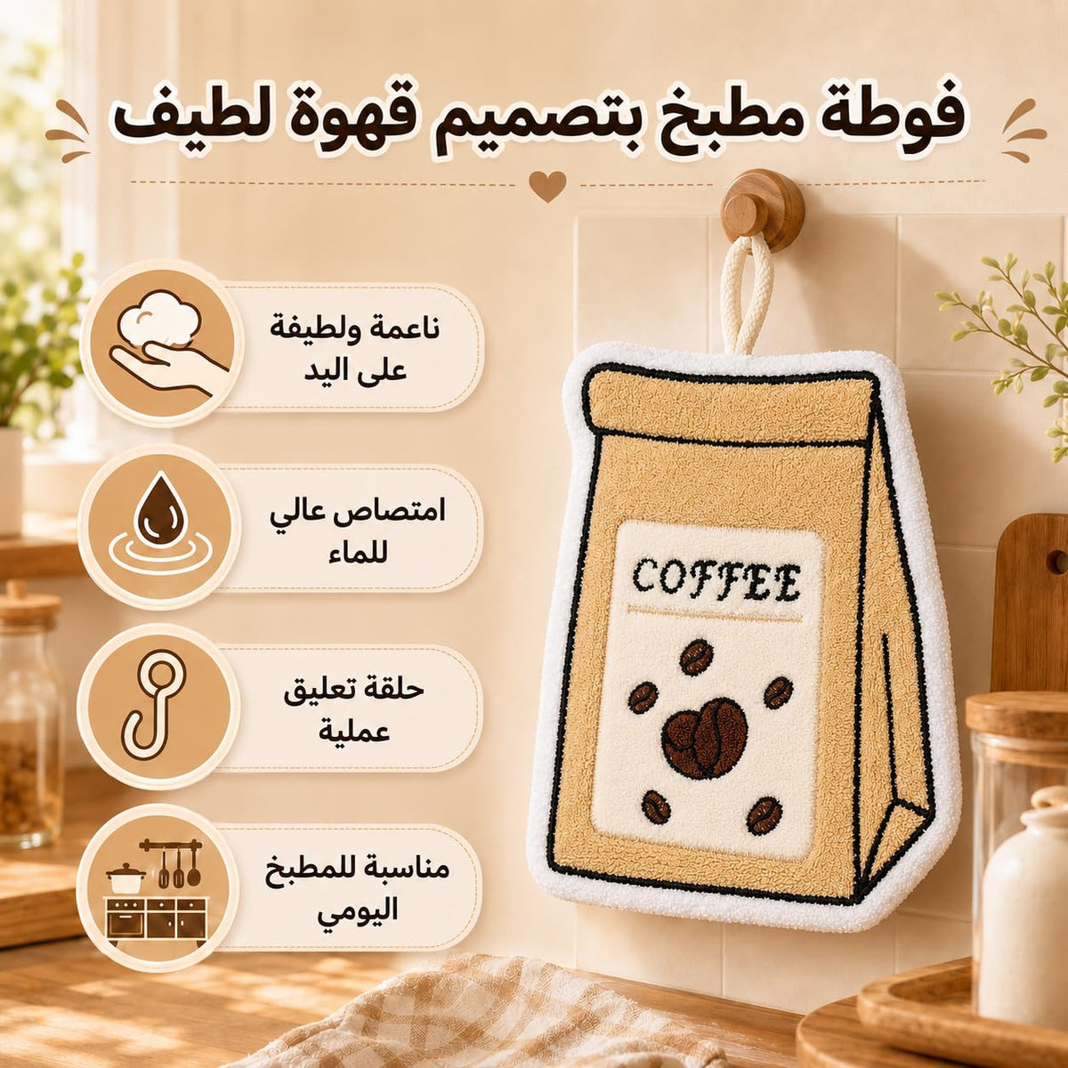 Kitchen Towel, Soft Absorbent Microfiber Hand and Dish Cloth with Hanging Loop, Reusable Towel for Drying Hands, Dishes and Kitchen Surfaces, J-457B, Coffee - image 2