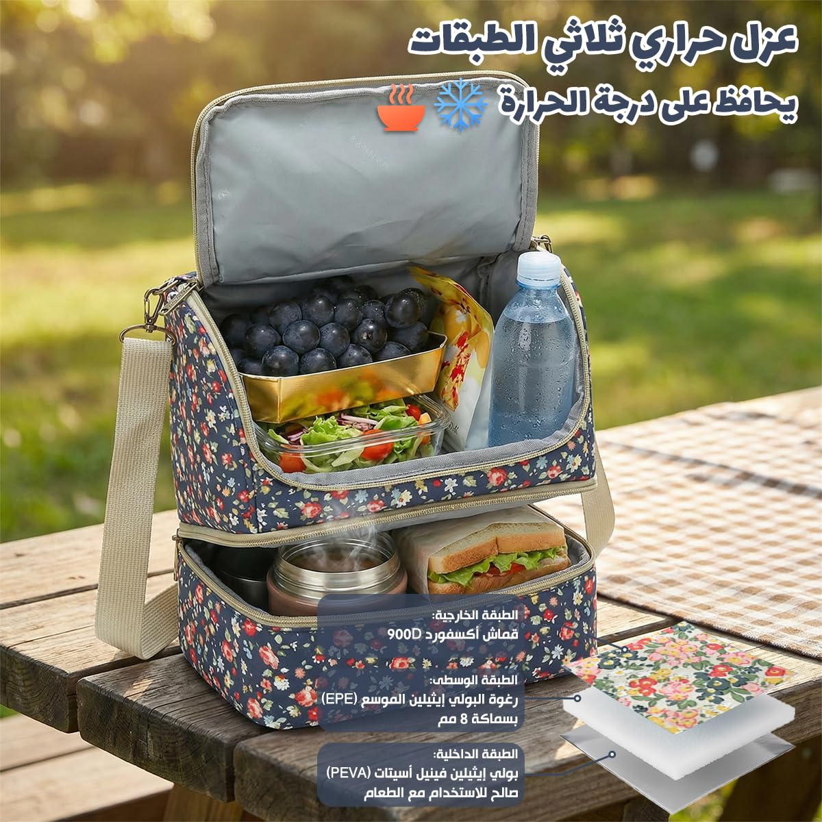 Insulated Lunch Bag 11L Thermal Food Tote, Waterproof Leakproof Wide Opening Lunch Box Bag for Hot Cold Meals Work School Picnic, BB-549 (Navy Floral) - image 4