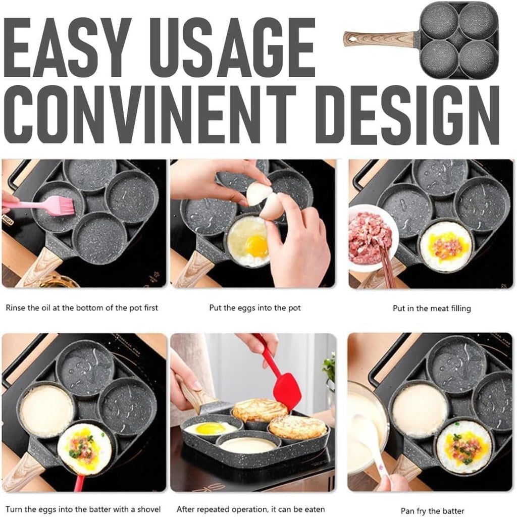 Egg Frying Pan 4 Hole, 19 cm Non-Stick Aluminum Breakfast Pan with PTFE-Free Stone Coating and Bakelite Handle for Eggs, Omelets, Pancakes and Mini Burgers - image 6