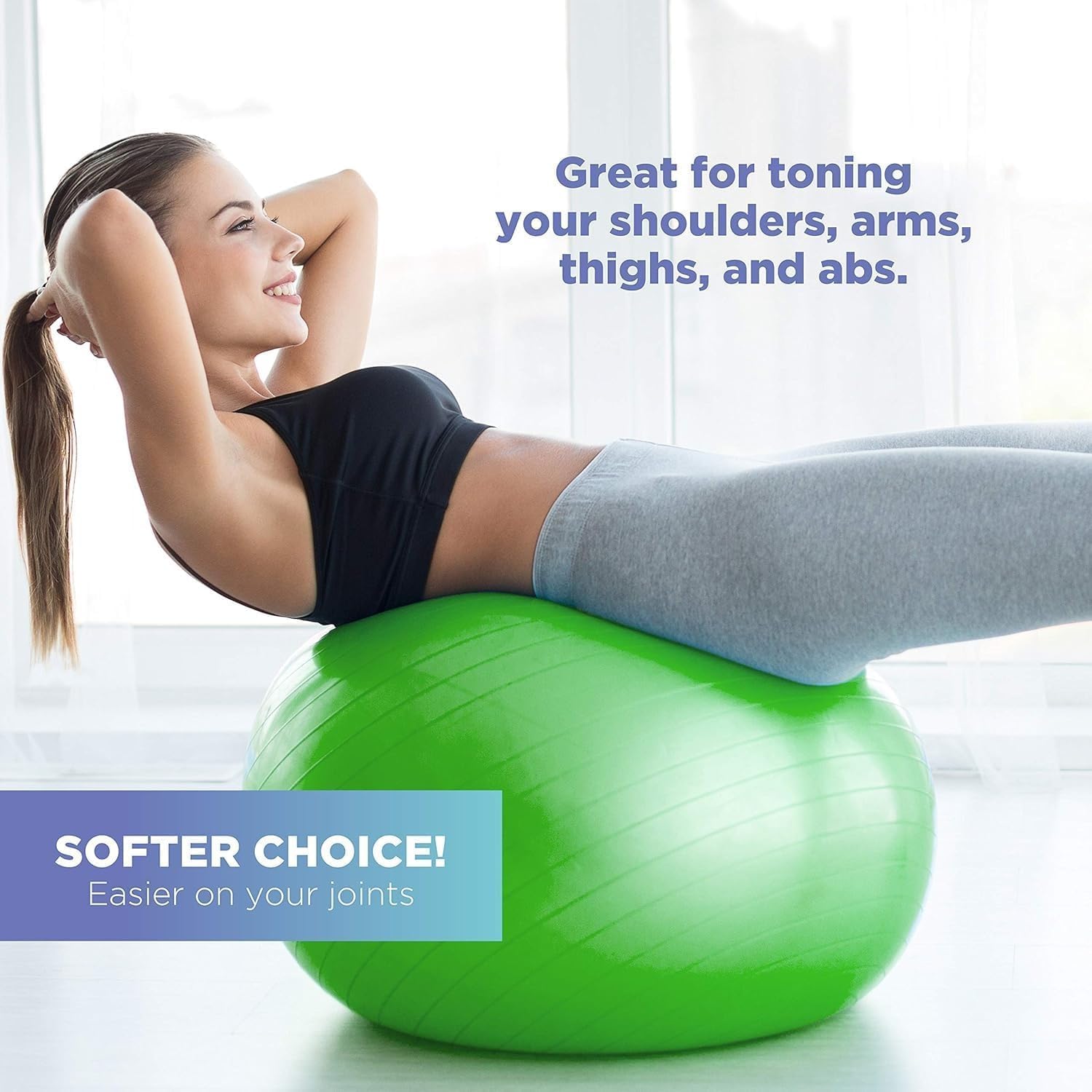 Exercise Ball with Pump, Yoga Pilates Stability Ball, Anti-Burst Non-Slip Balance Ball for Home Workout, Pregnancy & Birthing, Office Chair Core Training (Green, 75 CM) - image 5