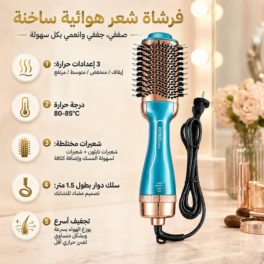 Hair Dryer Brush 1200W, One-Step Hot Air Styler with Mixed Bristles, 80–85°C Heat and 1.5 m Swivel Cord for Drying, Smoothing and Volumizing, HG-1917, Blue - image 2