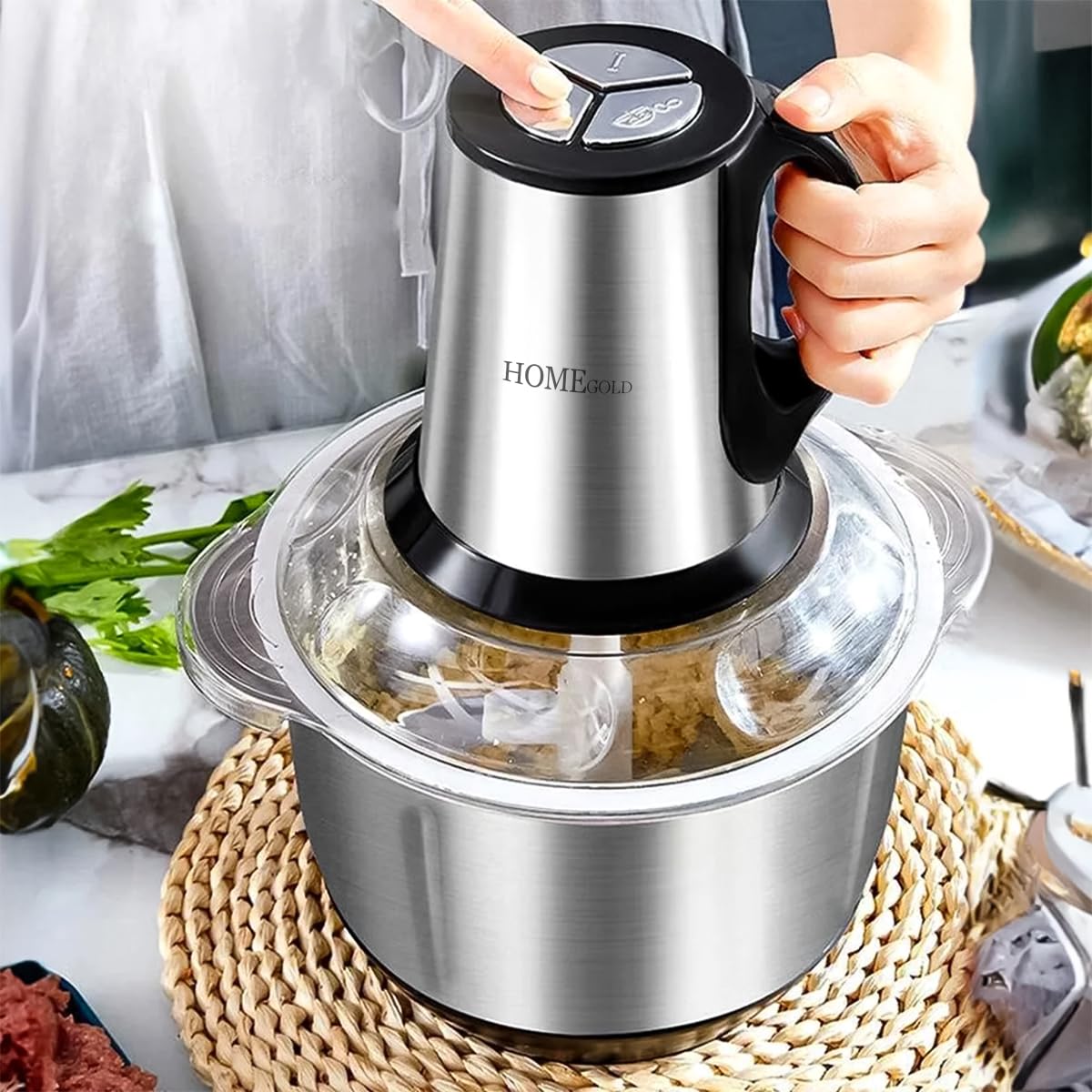 Meat Grinder Electric Food Chopper 3L, 800W Meat Mincer with Double Layer 4 Blades, 2 Speeds Kitchen Processor for Meat Vegetables Nuts Sauces - image 6