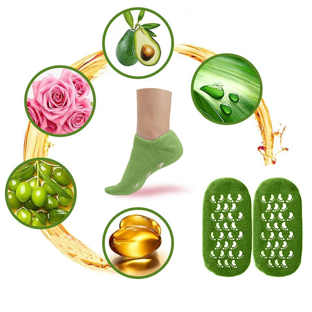 Moisturizing Gel Socks for Dry Cracked Heels, Silicone Spa Heel Socks with Jojoba Oil Olive Oil Vitamin E, Foot Care Pedicure Socks for Women and Men, Reusable Soft Feet Treatment, hanso (Green) - image 9