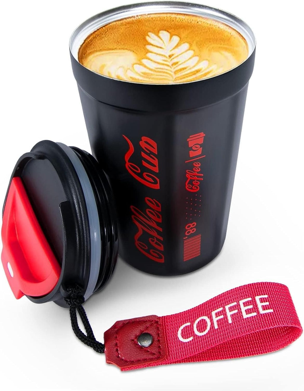 Coffee Cup with Lid Leak proof, Thermal coffee mug 380 ml, Double Wall Stainless Steel Insulated Travel Mug for Hot or Cold Drinks (Black) - image 8