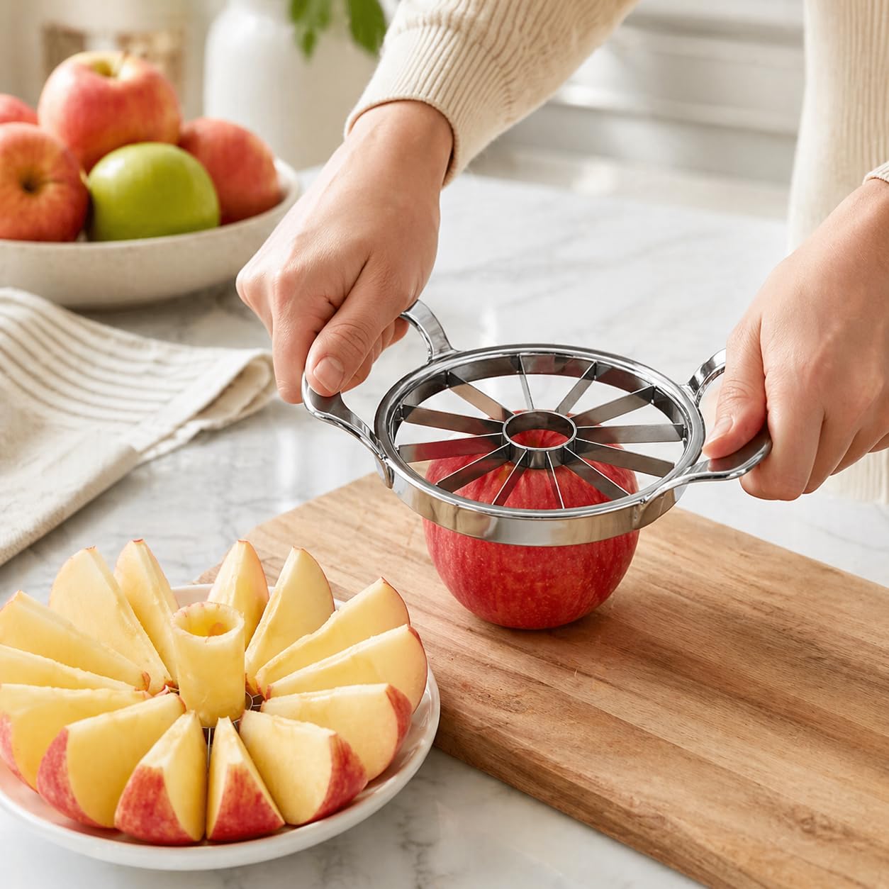 Apple Slicer and Corer 12 Slice, Stainless Steel Fruit Cutter and Manual Wedger for Apples and Pears, Easy-Clean Kitchen Tool, XE-47 - image 1
