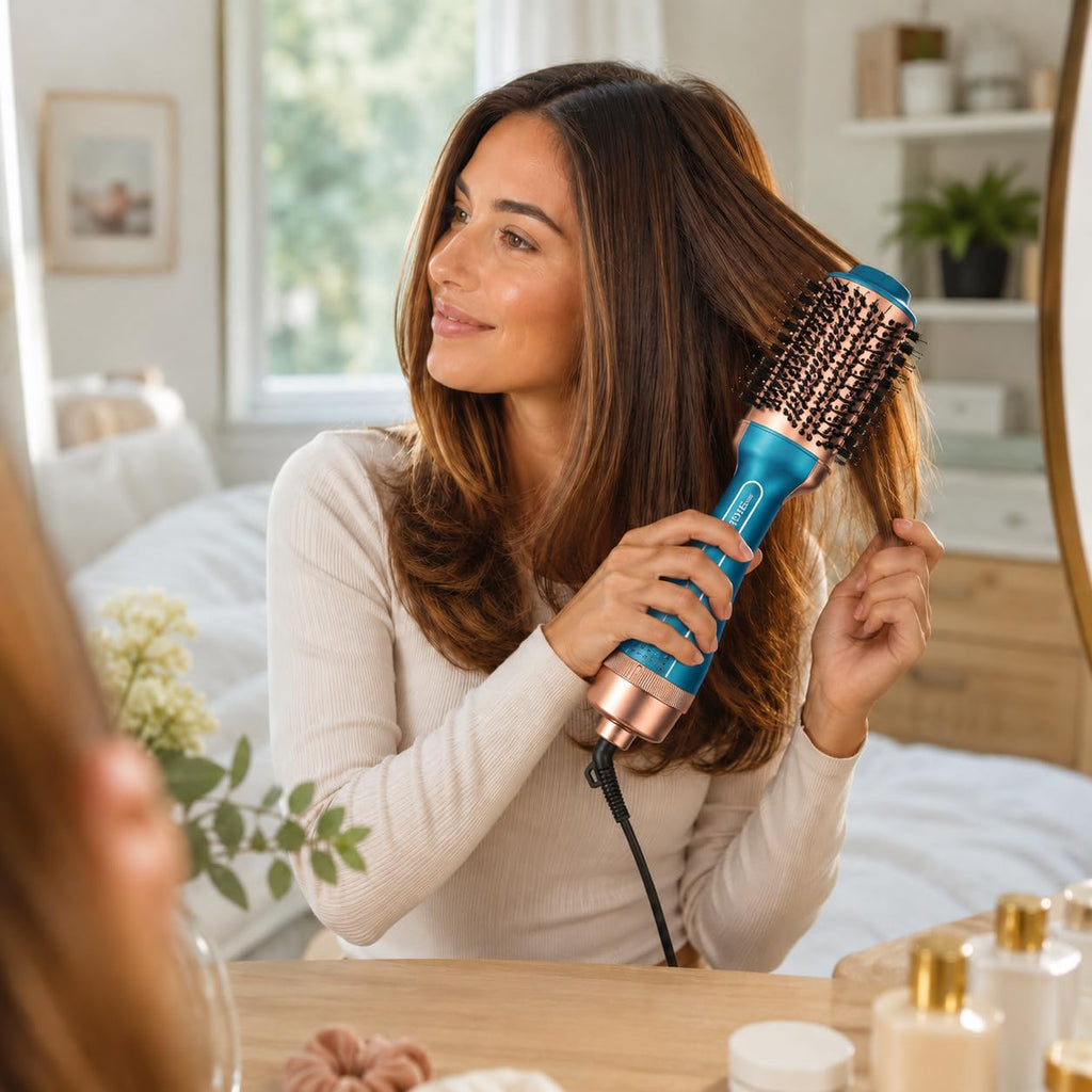 Hair Dryer Brush 1200W, One-Step Hot Air Styler with Mixed Bristles, 80–85°C Heat and 1.5 m Swivel Cord for Drying, Smoothing and Volumizing, HG-1917, Blue - image 7