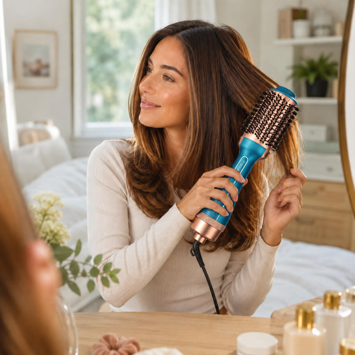 Hair Dryer Brush 1200W, One-Step Hot Air Styler with Mixed Bristles, 80–85°C Heat and 1.5 m Swivel Cord for Drying, Smoothing and Volumizing, HG-1917, Blue - image 7
