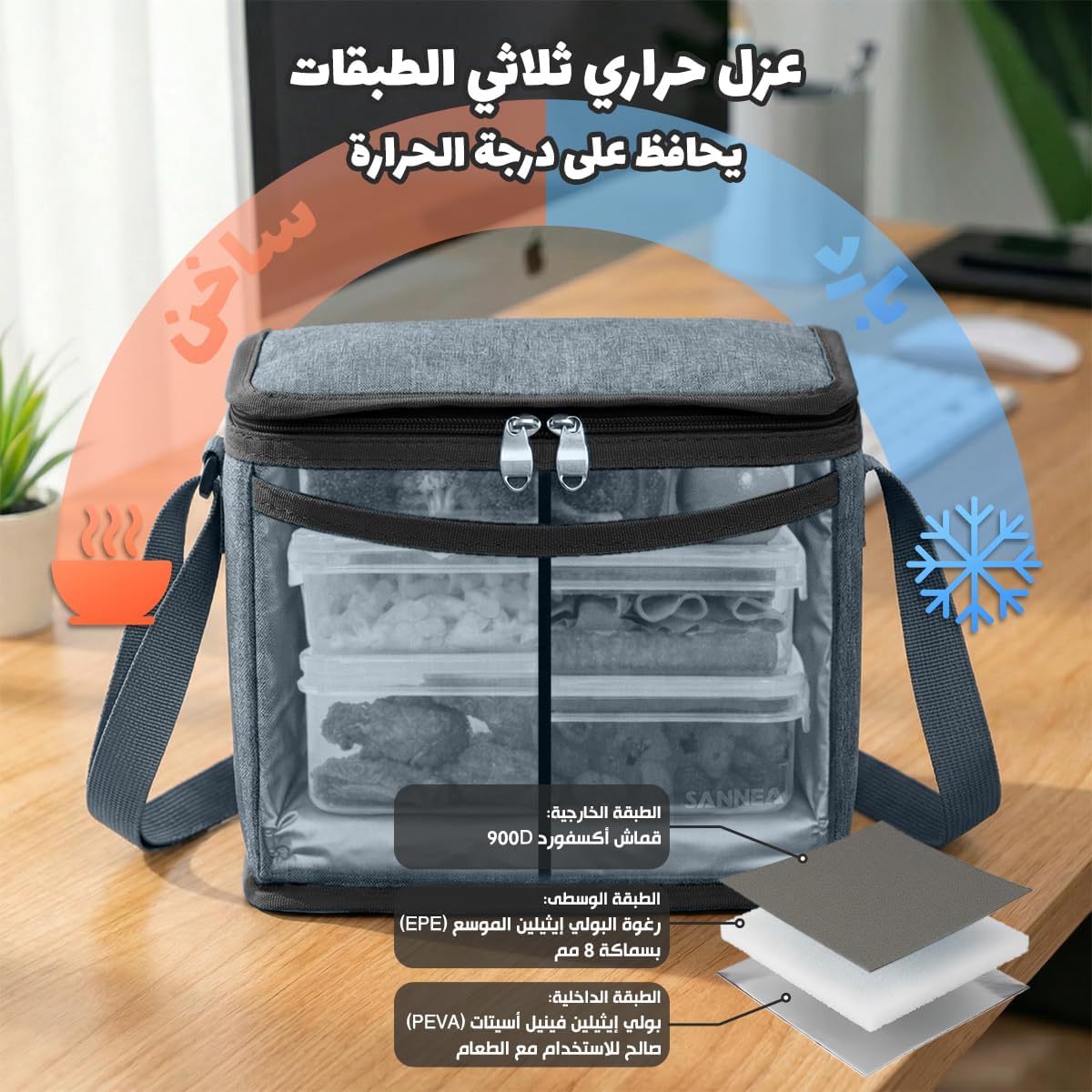 Lunch Bag 5L Insulated Thermal Cooler Tote Waterproof Leakproof Lining Reusable Food Storage Carrier for Work School Picnic Travel BB-540 (Black) - image 4